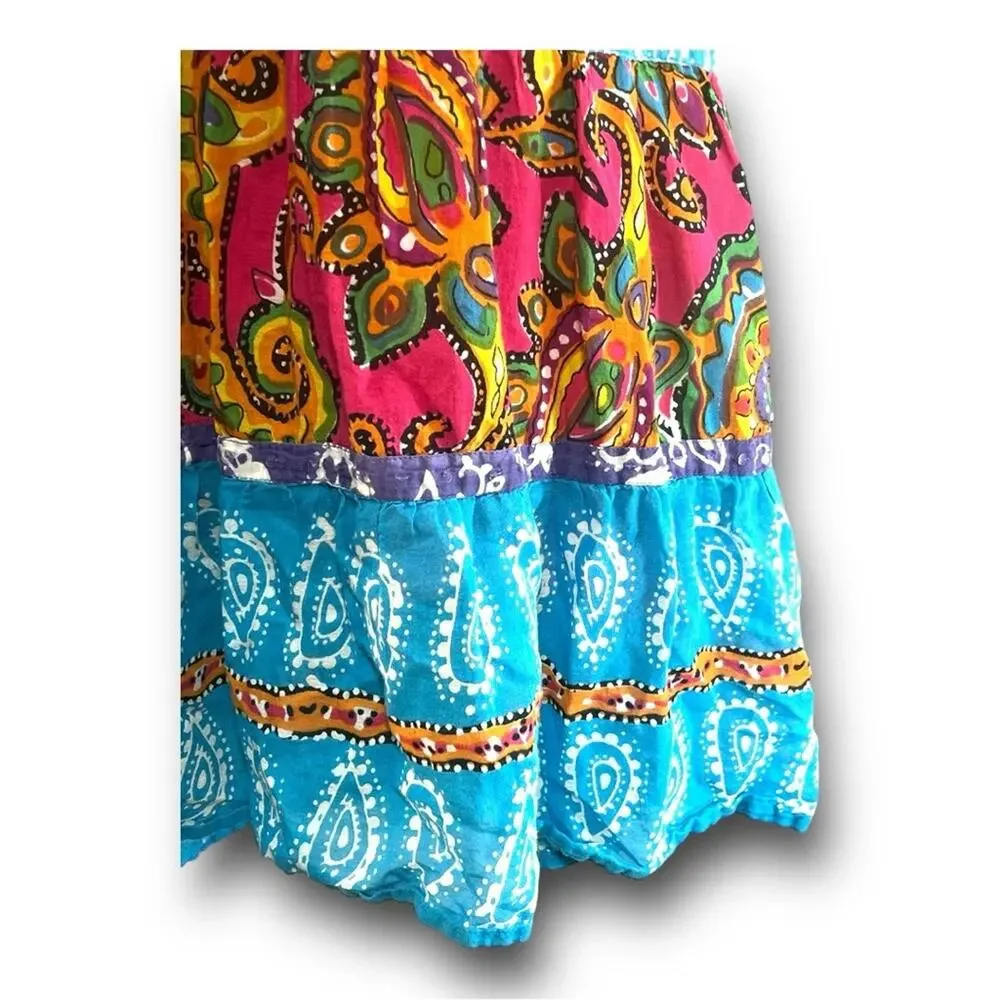 PINK TURQUOISE FLORAL TIER MAXI SKIRT SZ XLG